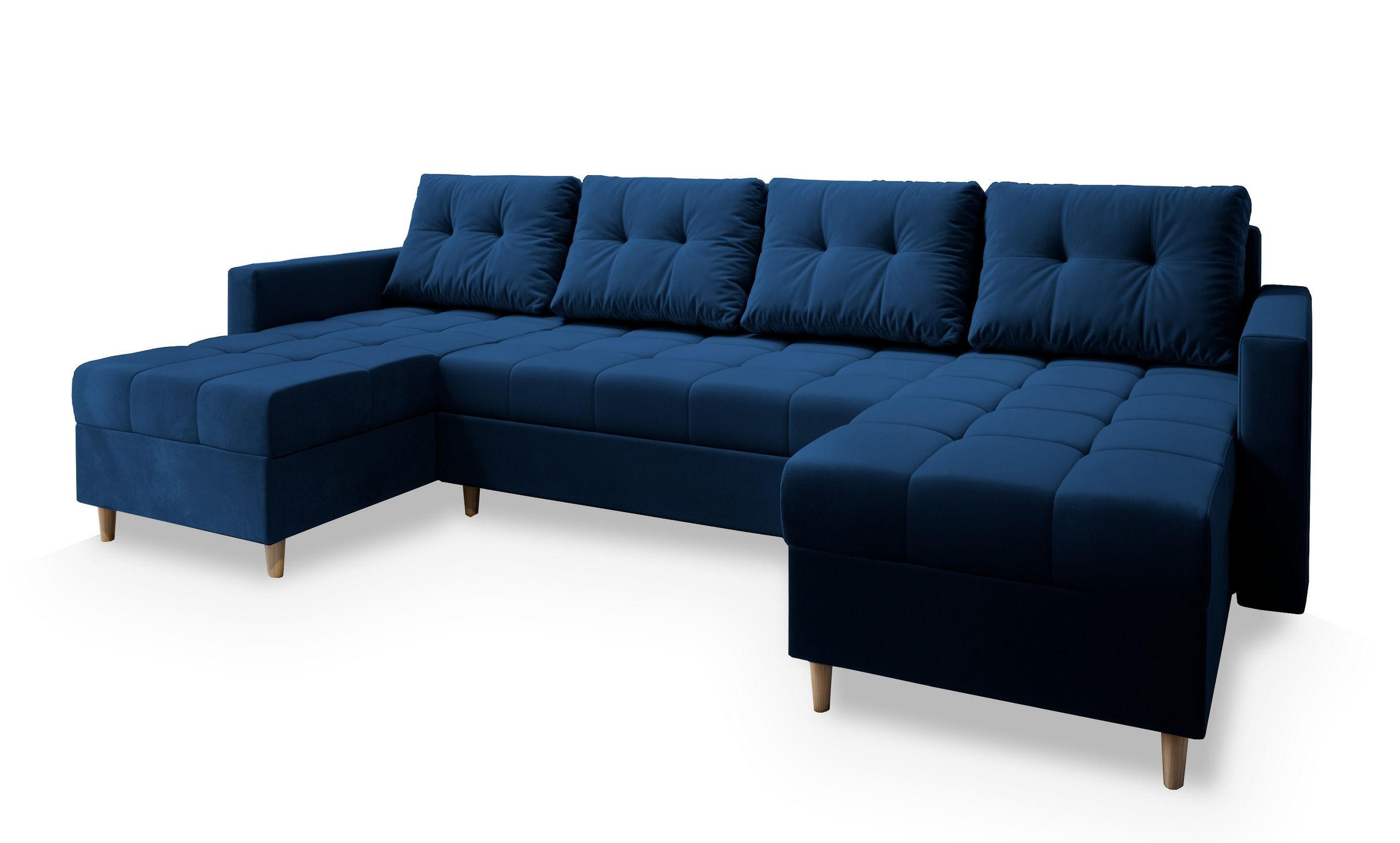 ROHOVÁ SEDAČKA MILO modrá - modrá/hnědá, dřevo/textil (285/140cm) - MASSENO