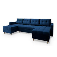 ROHOVÁ SEDAČKA MILO modrá - modrá/hnědá, dřevo/textil (285/140cm) - MASSENO