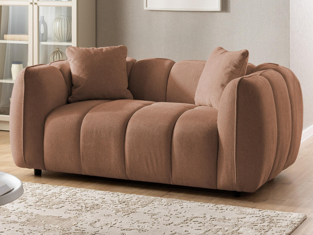 SITZGARNITUR 3+2 Nubira in tief gesteppter Bubble-Optik aus weichem Terrakotta Strukturstoff im modernen Design - Terracotta/Schwarz, Holz/Kunststoff (228/69/89cm) - S-Style Möbel