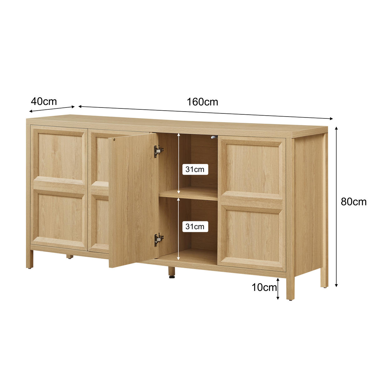 SIDEBOARD 160/40/80 cm eichefarben aus MDF mit Tip-On - Eichefarben, Holzwerkstoff (160/80/40cm) - OKWISH