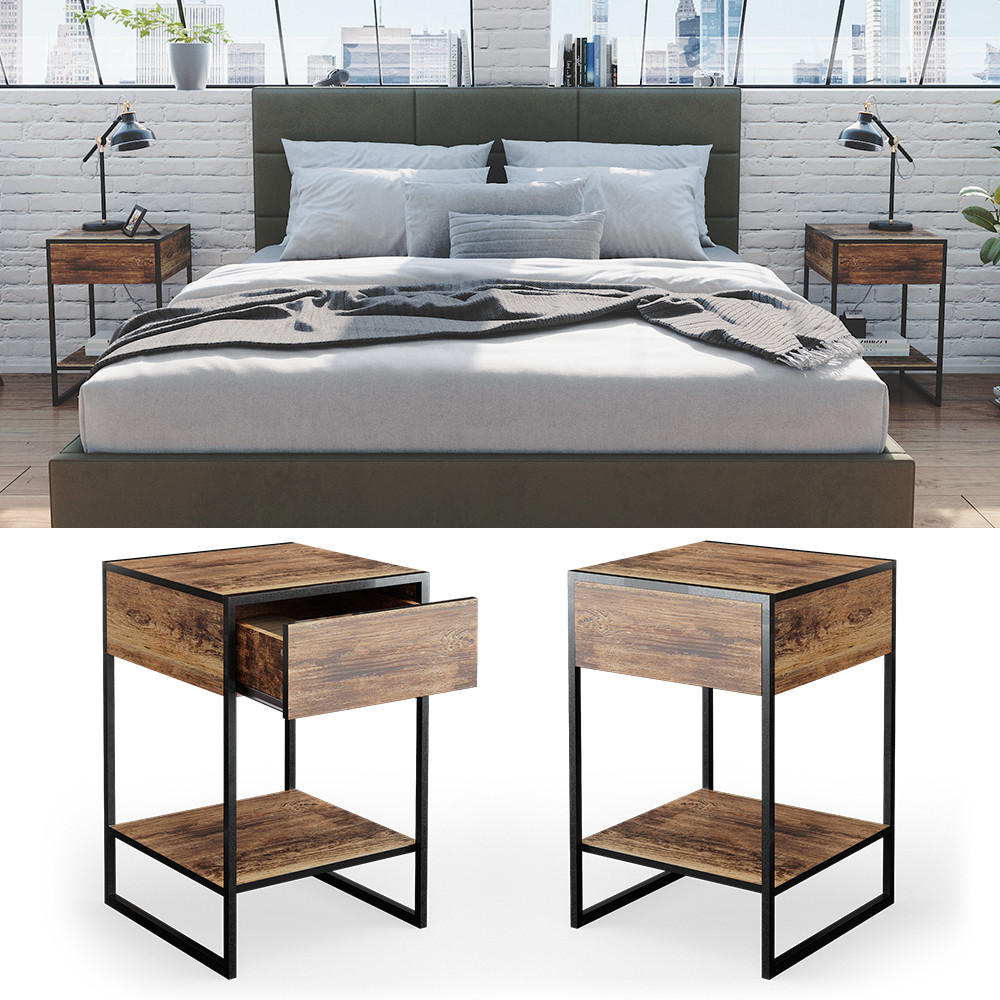 NACHTTISCH Fyrk Antikholz 43.5 x 66 cm 2er Set - Eichefarben/Schwarz, Holzwerkstoff (43.5/66/43.5cm) - Vicco