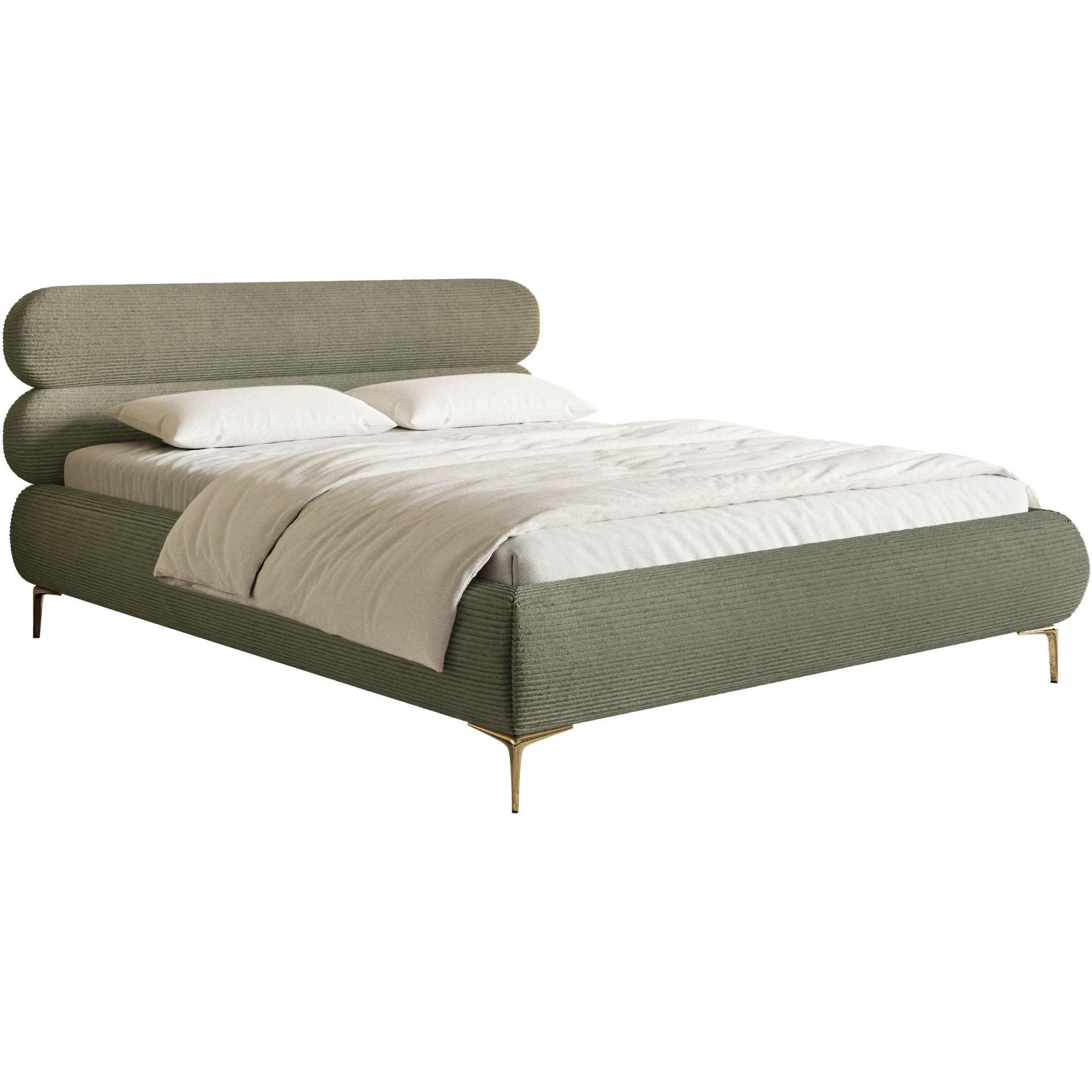 POLSTERBETT Roule Cord Olivgrün 160x200 cm - Goldfarben/Olivgrün, Textil/Metall (160/200cm) - Selsey