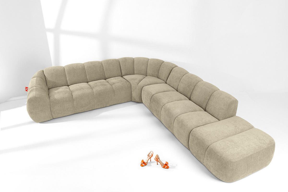 ECKSOFA RECHTS FLAVA, Sandfarben - Sandfarben, Holz/Holzwerkstoff (310/354cm) - KONSIMO®