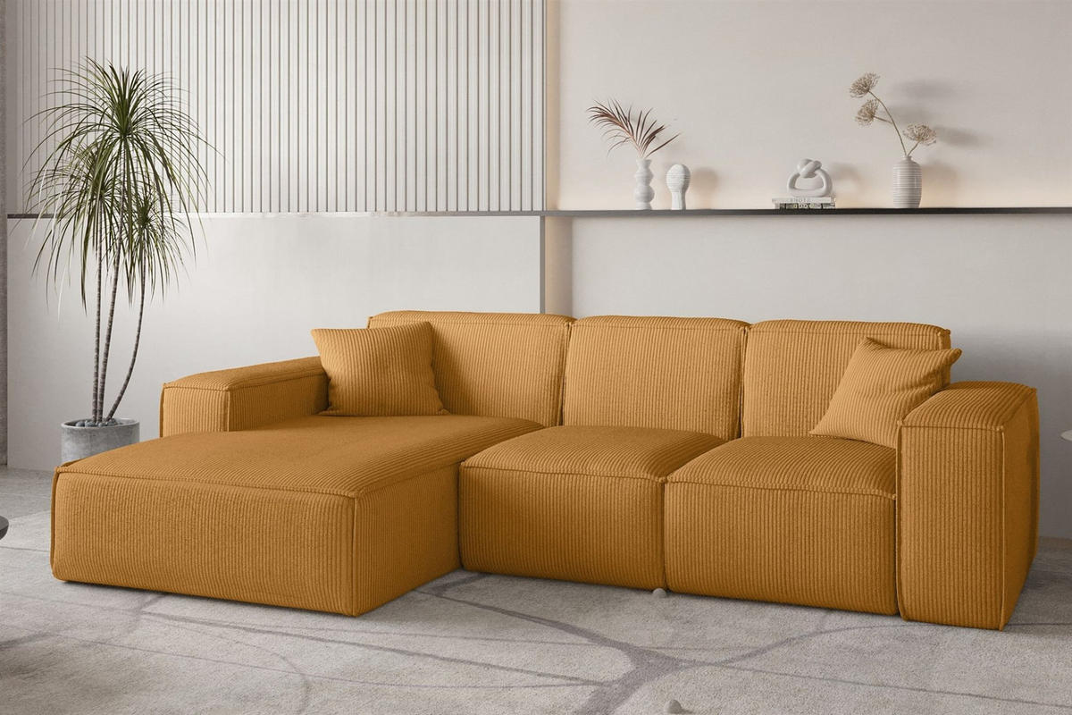 ECKSOFA Celes Premium Stoff Scala - Currygelb, Holzwerkstoff/Textil (266/165cm) - Fun Möbel