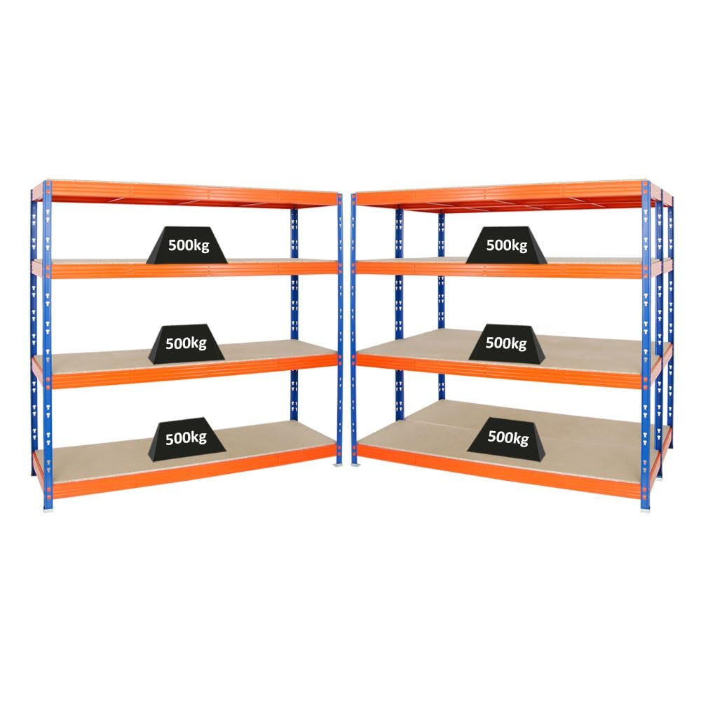 SCHWERLASTREGAL Rhino 3er-Set mit 3x 180x200x60 cm 4 Spanplatten-Ebenen 16mm Fachlast 500 kg Blau-Orange - Orange, Metall (600/180/60cm) - PROREGAL