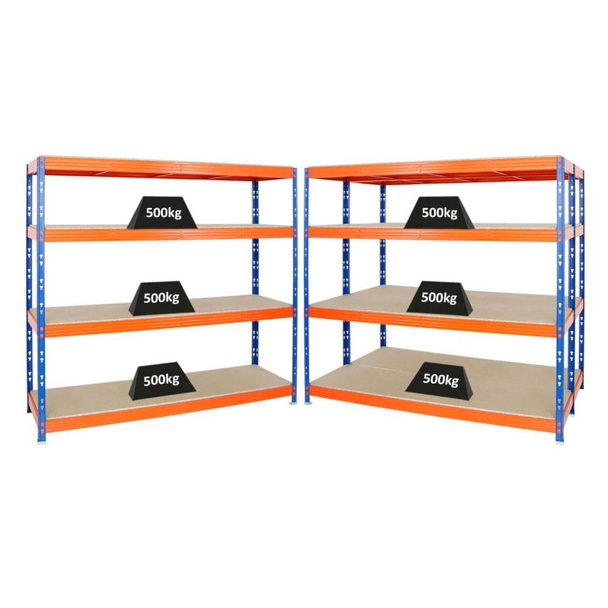SCHWERLASTREGAL Rhino 3er-Set mit 3x 180x200x60 cm 4 Spanplatten-Ebenen 16mm Fachlast 500 kg Blau-Orange - Orange, Metall (600/180/60cm) - PROREGAL