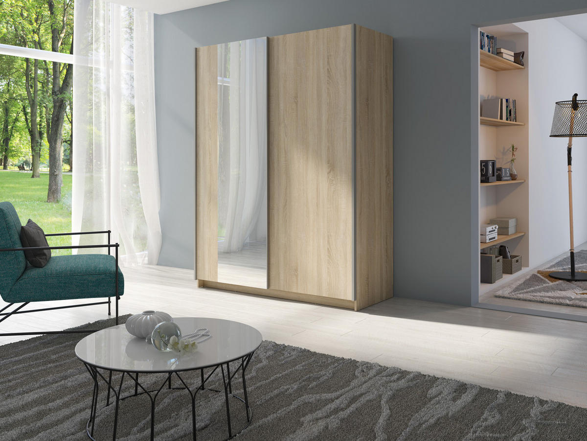 SCHIEBETÜRENSCHRANK GAVERO 11 - 180,6×198,5×62 cm mit Spiegel Sonoma Eiche - Eichefarben, Holz/Holzwerkstoff (180.6/198.5/62cm) - Milaros Markt