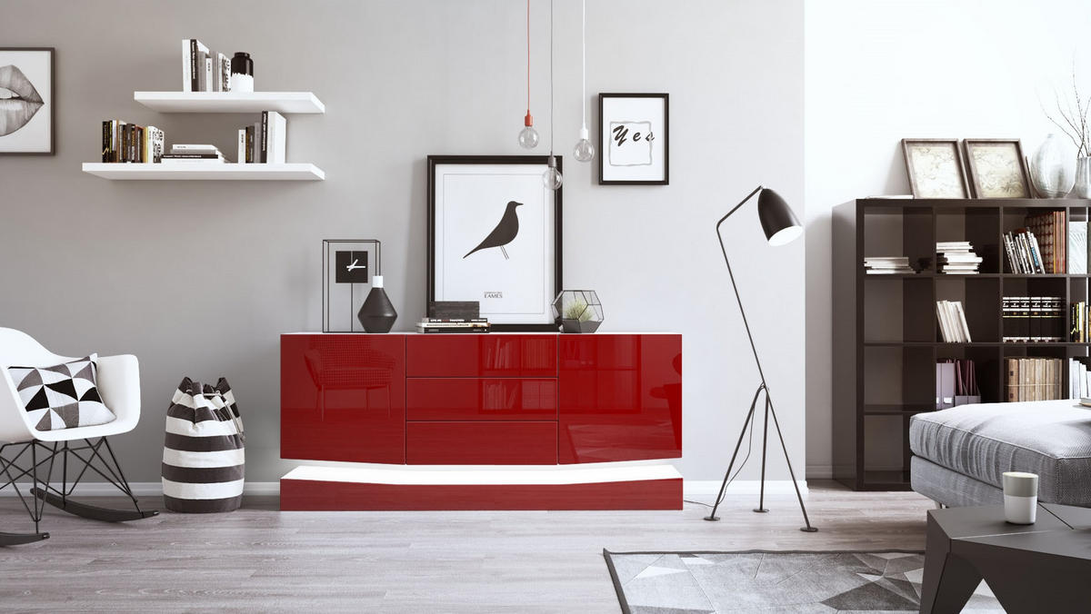 SIDEBOARD City Fronten in Bordeaux Hochglanz - Bordeaux, Holzwerkstoff (178/82/39cm) - Vladon