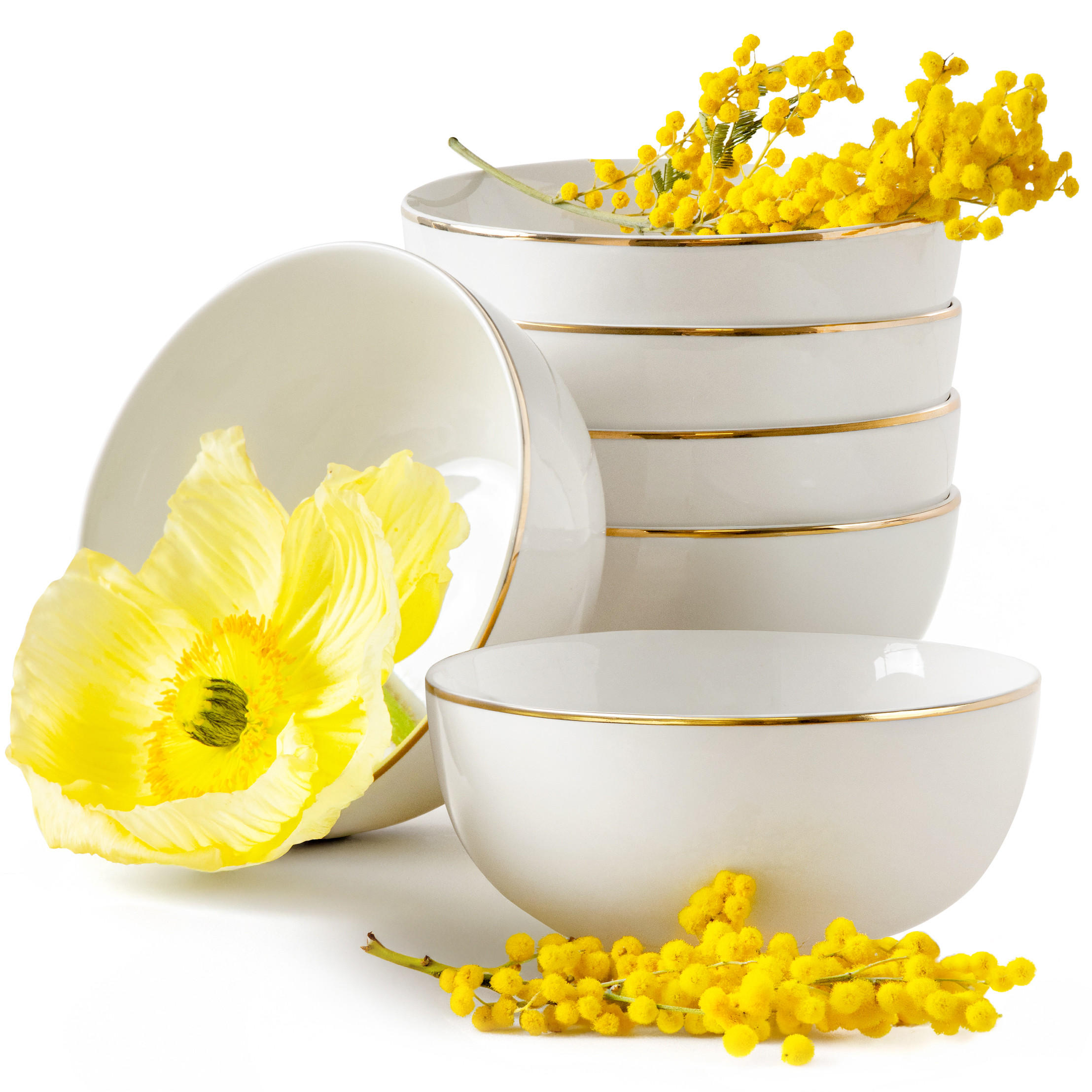 SCHÜSSEL-SET AD BELLA, 6-tlg - Ecru/Goldfarben, Keramik - KONSIMO®