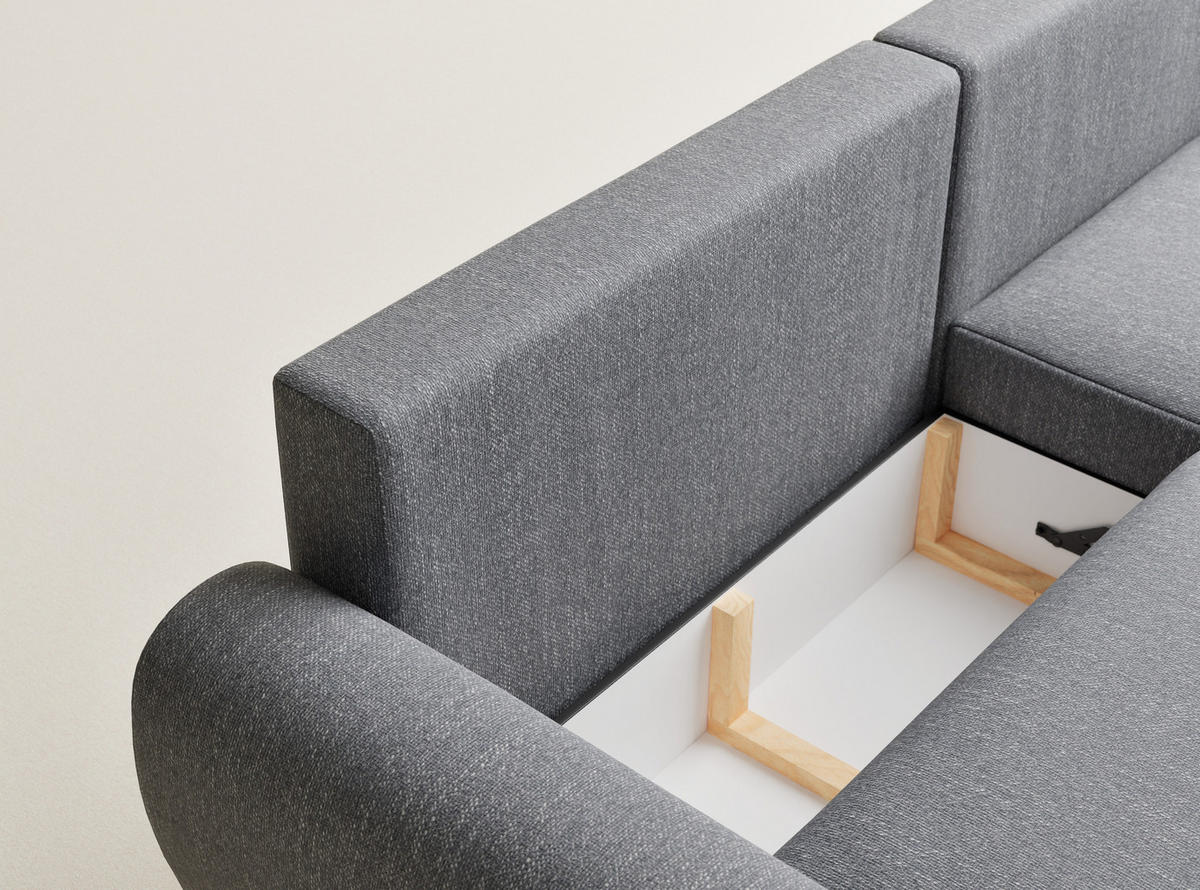 ECKSOFA MIT SCHLAFFUNKTION Numba Grau Webstoff - Schwarz/Grau, Holz/Holzwerkstoff (253/153cm) - Maison de Reve