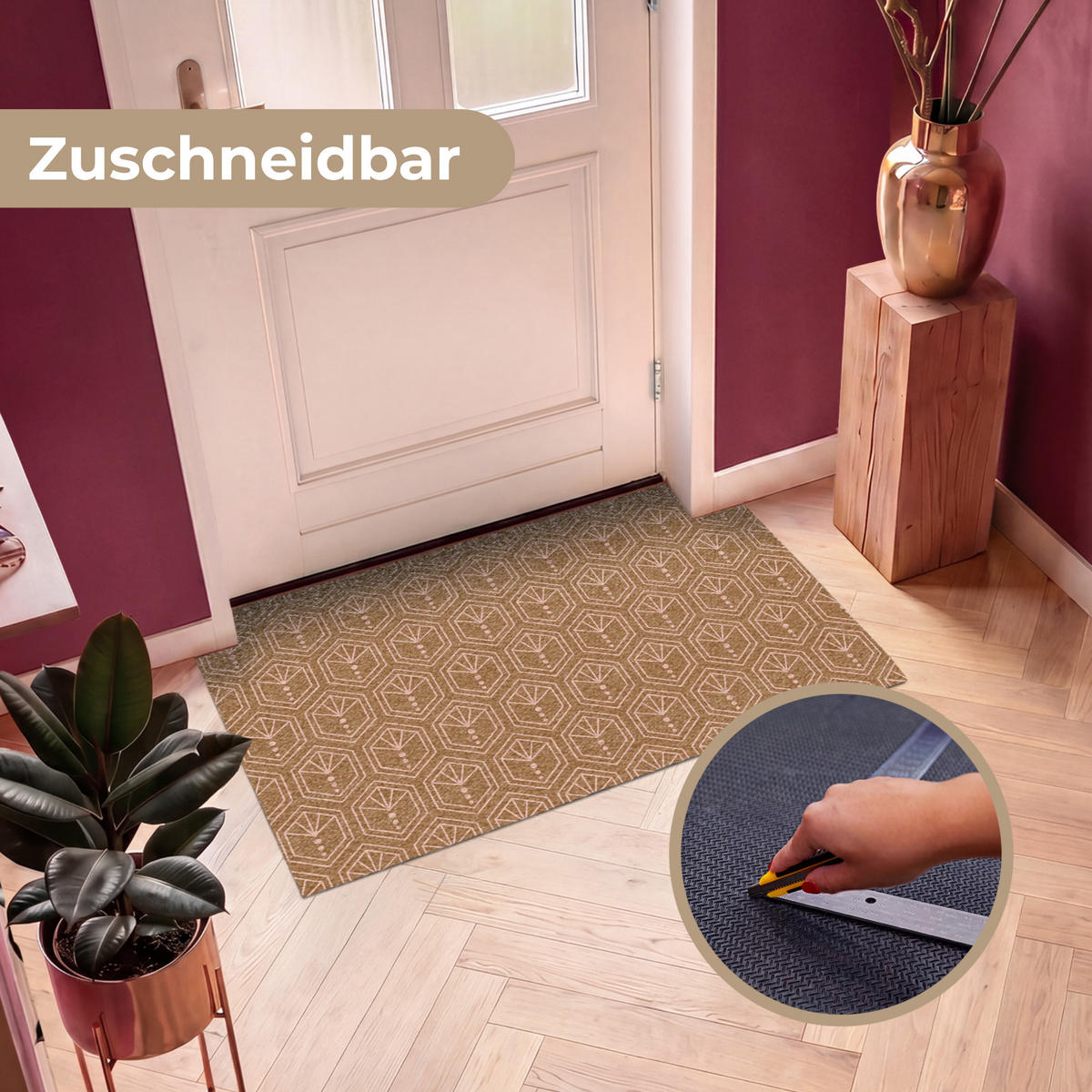 ROHOŽKA Hnědá - Růžová - Geometrická - Vzorovaná 120x80 cm - hnědá, textil/umělá hmota (120/0.4cm) - MuchoWow