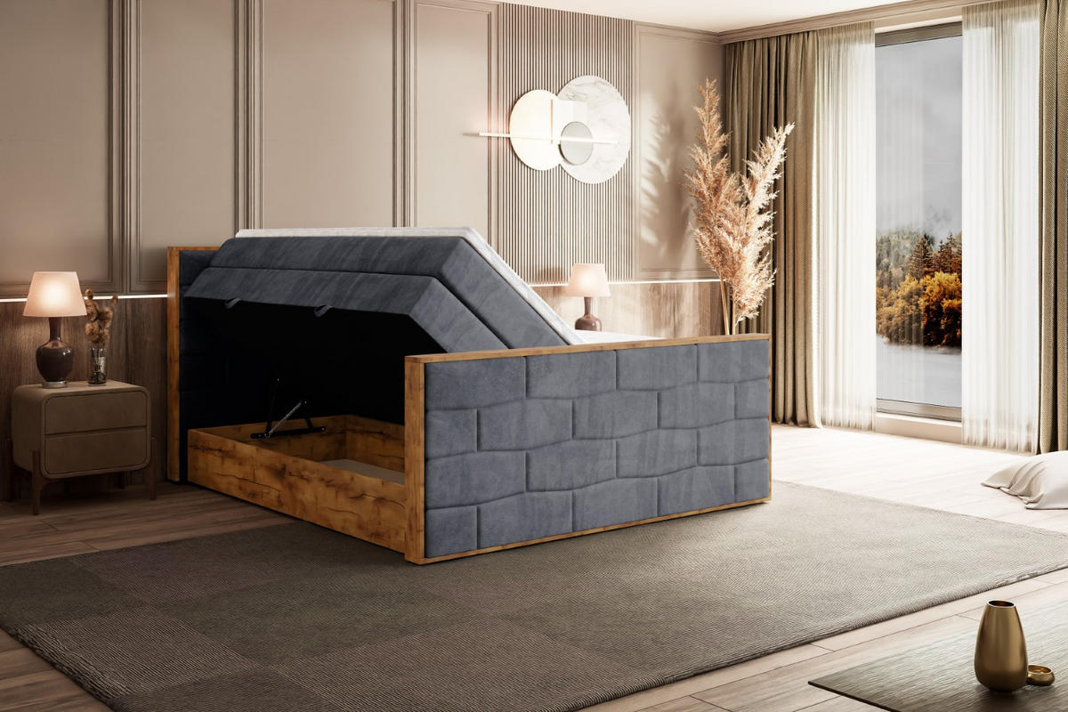 BOXSPRINGBETT mit Matratze H3|H4 und Lattenrost - LOLLI8-Z KING-160x200 - Dunkelgrau Casablanca - Dunkelgrau, Holzwerkstoff (160/200cm) - ALTDECOR
