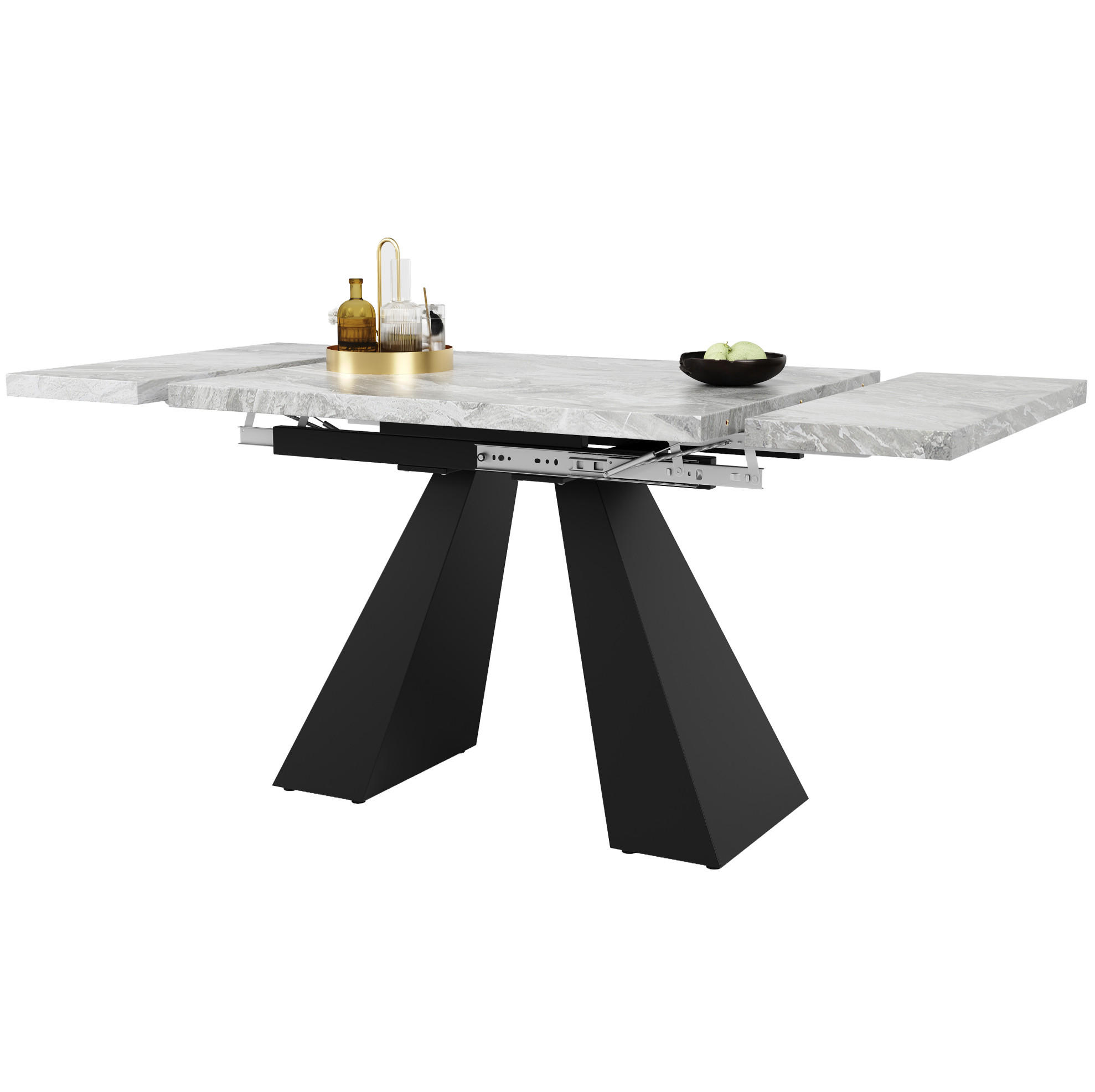 ESSTISCH 99-159/74/77 cm ausziehbar mit Metallschienen und Marmoroptik, Schwarz/Grau - Schwarz, Holzwerkstoff (159/74/77cm) - Redom