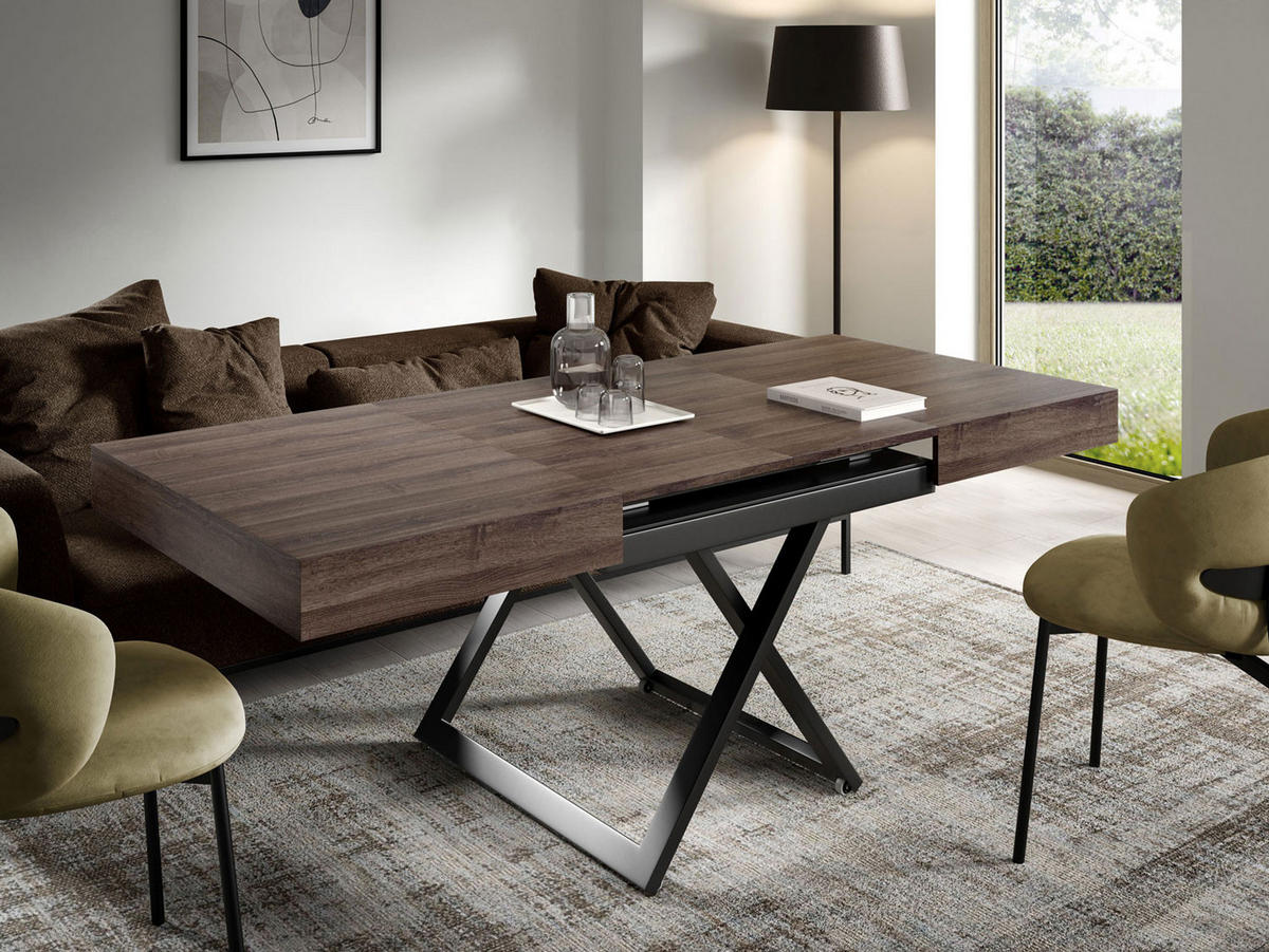 COUCH-/ESSTISCH Sanna U Sherman Eiche anthrazit 120 - 200 / 80 / 27 - 80cm - Anthrazit/Schwarz, Holz/Holzwerkstoff (80/120/27cm) - Feldmann-Wohnen