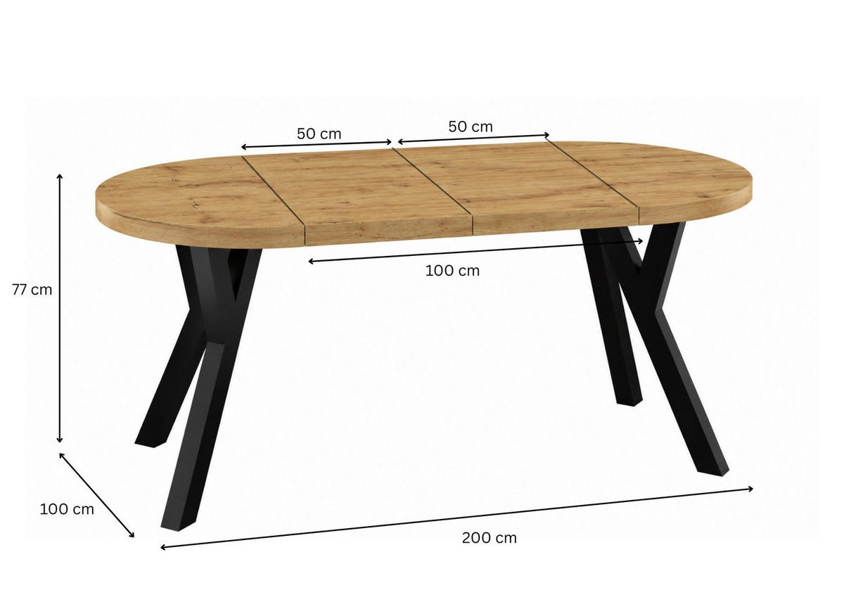 ESSTISCH ausziehbar rund 100-200 cm ATO Beton, Auszugstisch mit Einlegeplatte - Schwarz/Grau, Holzwerkstoff (100/100/77cm) - VENASI MÖBEL