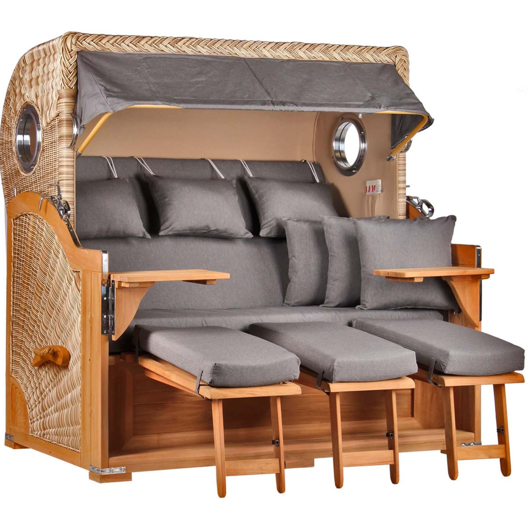 STRANDKORB XXL Baltikum mit Bullaugen - Braun/Grau, Metall (170/170/95cm) - Mr. Deko