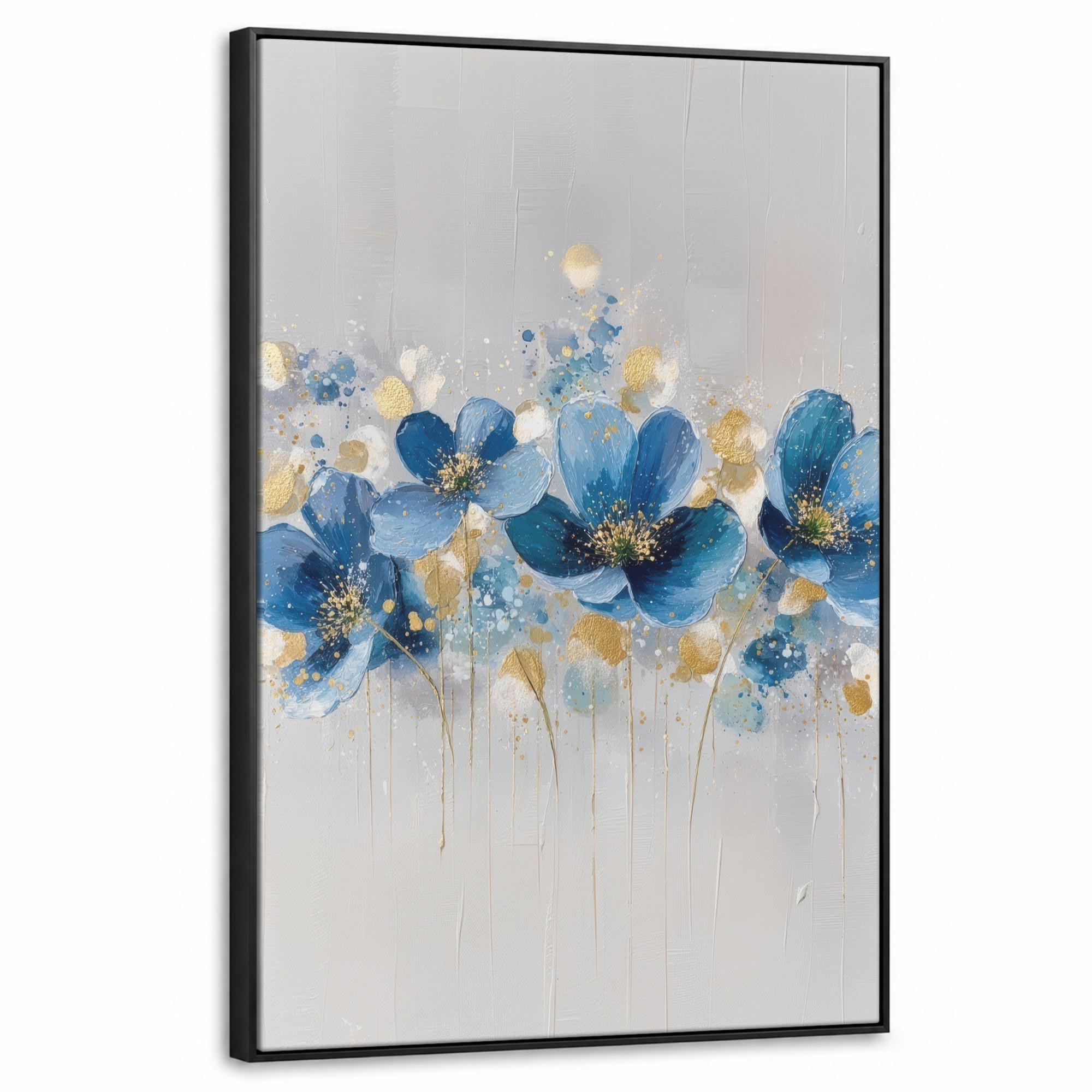 LEINWAND Bilder mit Rahmen - Blumen - Blau - Abstrakt - 60x90 - Hellgrau, Textil (60/90cm) - MuchoWow