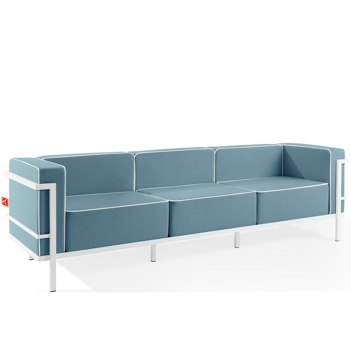 GARTENLOUNGE-SET TRIGLO 1x Tisch, 2x Sessel, 1x Sofa 3-Sitzer, 4-tlg., Modern, Weiß - Blau/Weiß, Glas/Textil - KONSIMO®