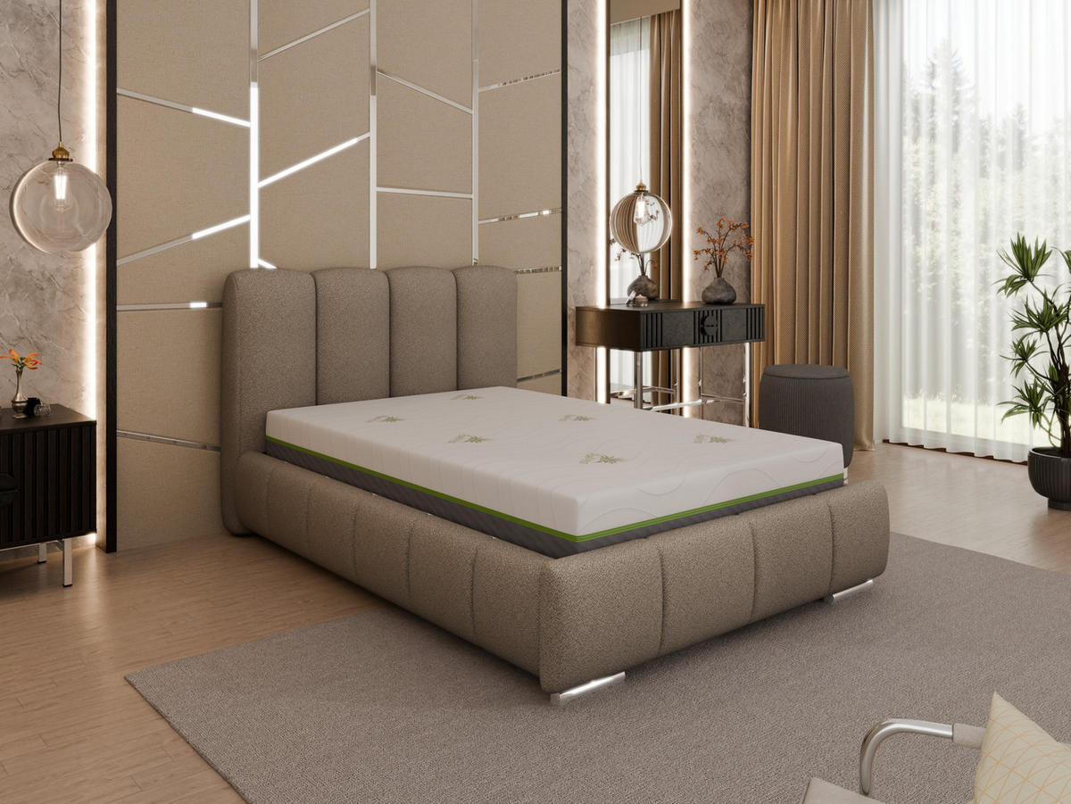 POLSTERBETT Zaira 120x200cm – Elegantes Polsterbett für modernen Wohnstil , ZONIERTE TASCHENFEDERN KOKOS (21cm), braun - Braun, Holz (120/200cm) - Homesy