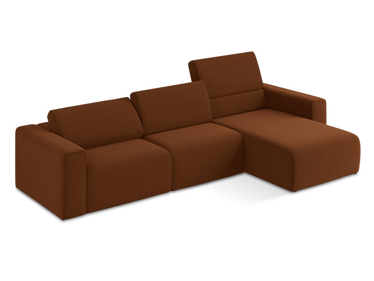 ECKSOFA Rechts Samt Stoff Orange - Rot/Terra cotta, Kunststoff/Textil (314/167cm) - Makamii
