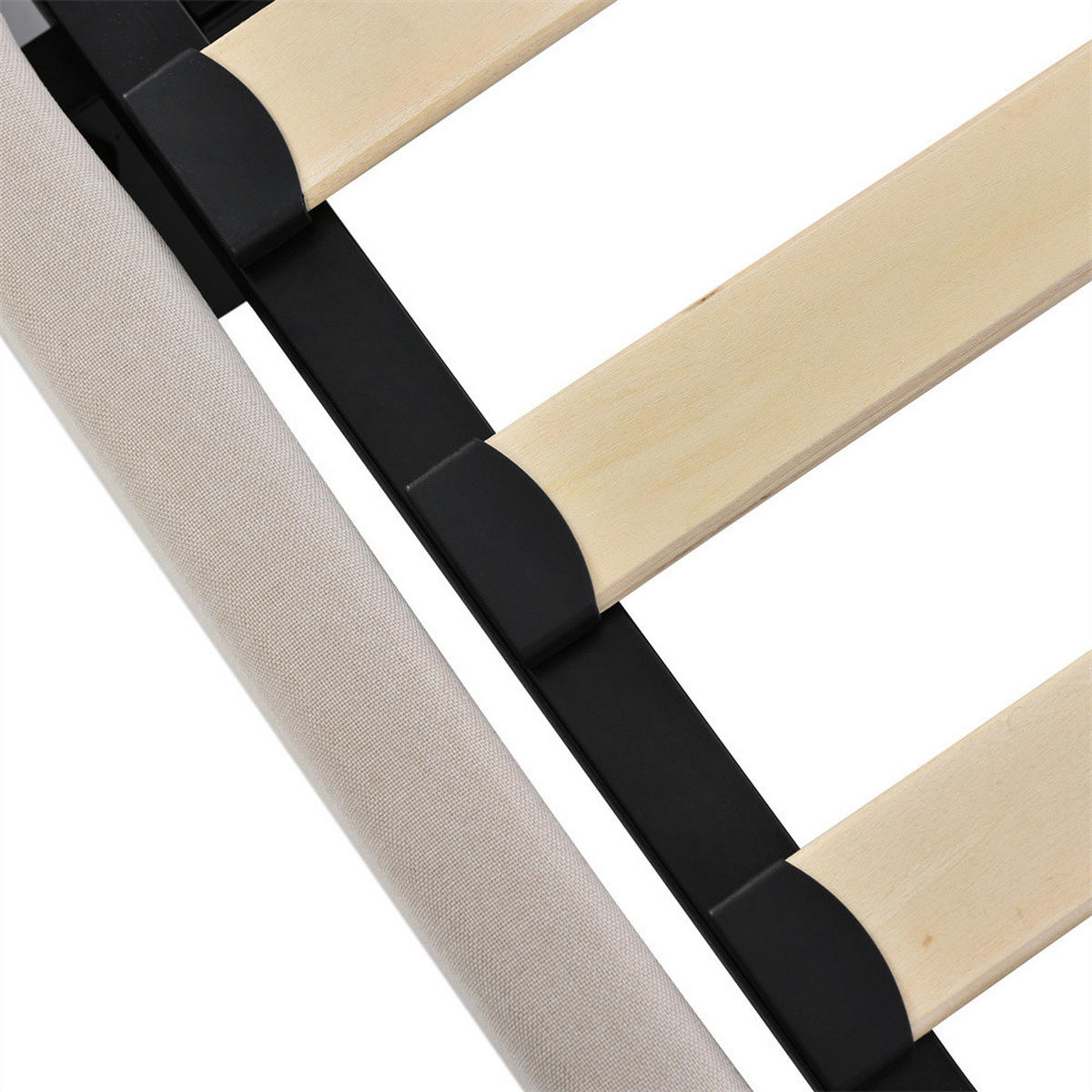 KLÄDD SÄNG 160/200 cm i beige med madrass - Beige, Trä/Textil (160/200cm) - KOMHTOM
