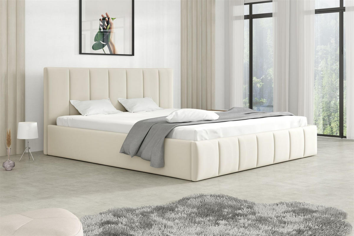 POLSTERBETT Detroit Ohne Matratze - Creme, Holzwerkstoff/Textil (120/200cm) - Fun Möbel