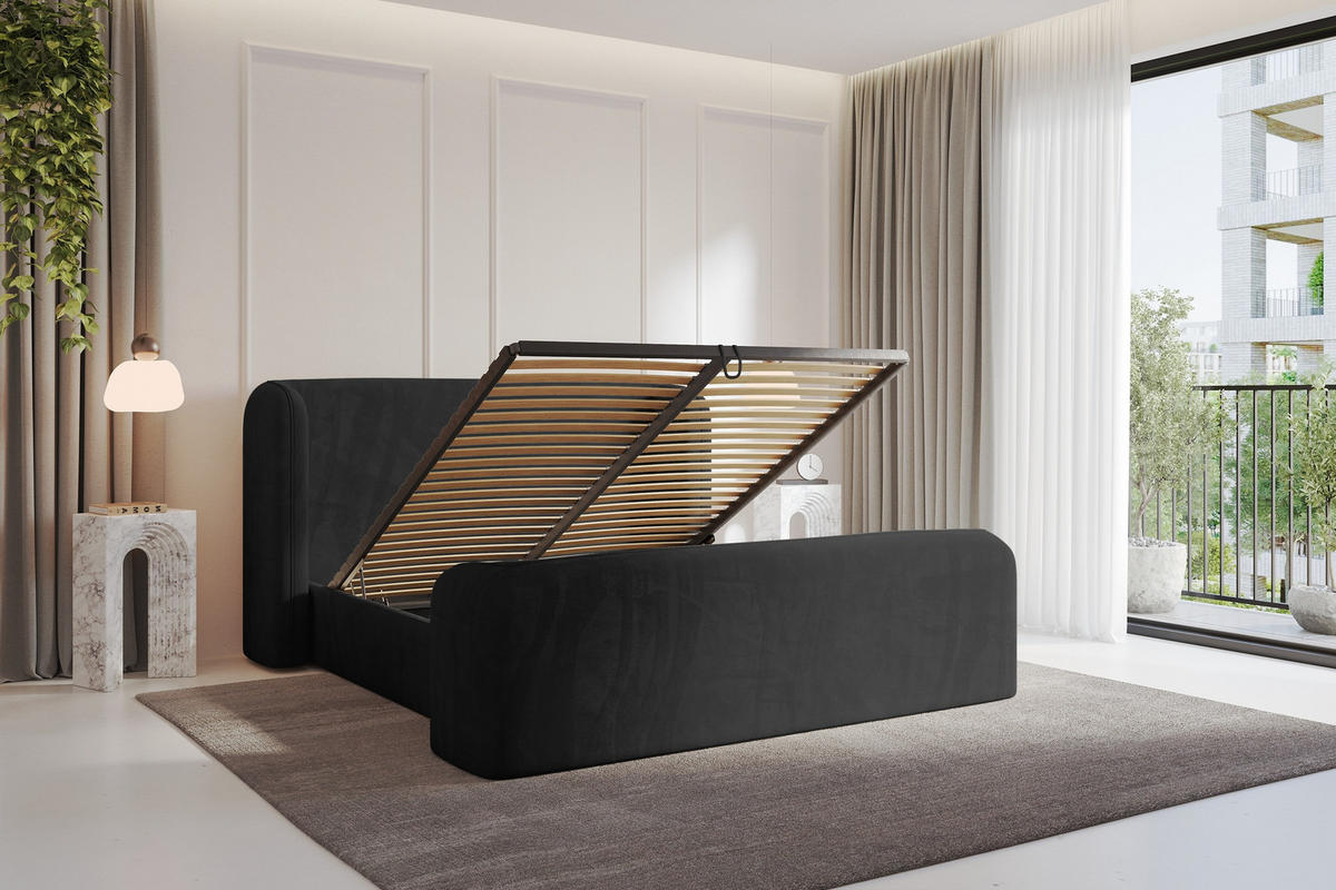POLSTERBETT mit Bettkasten, Fußteil und Lattenrost, Boxbett ohne Matratze - ESTI-Z 160x200 Schwarz - Schwarz, Holzwerkstoff/Textil (160/200cm) - ALTDECOR