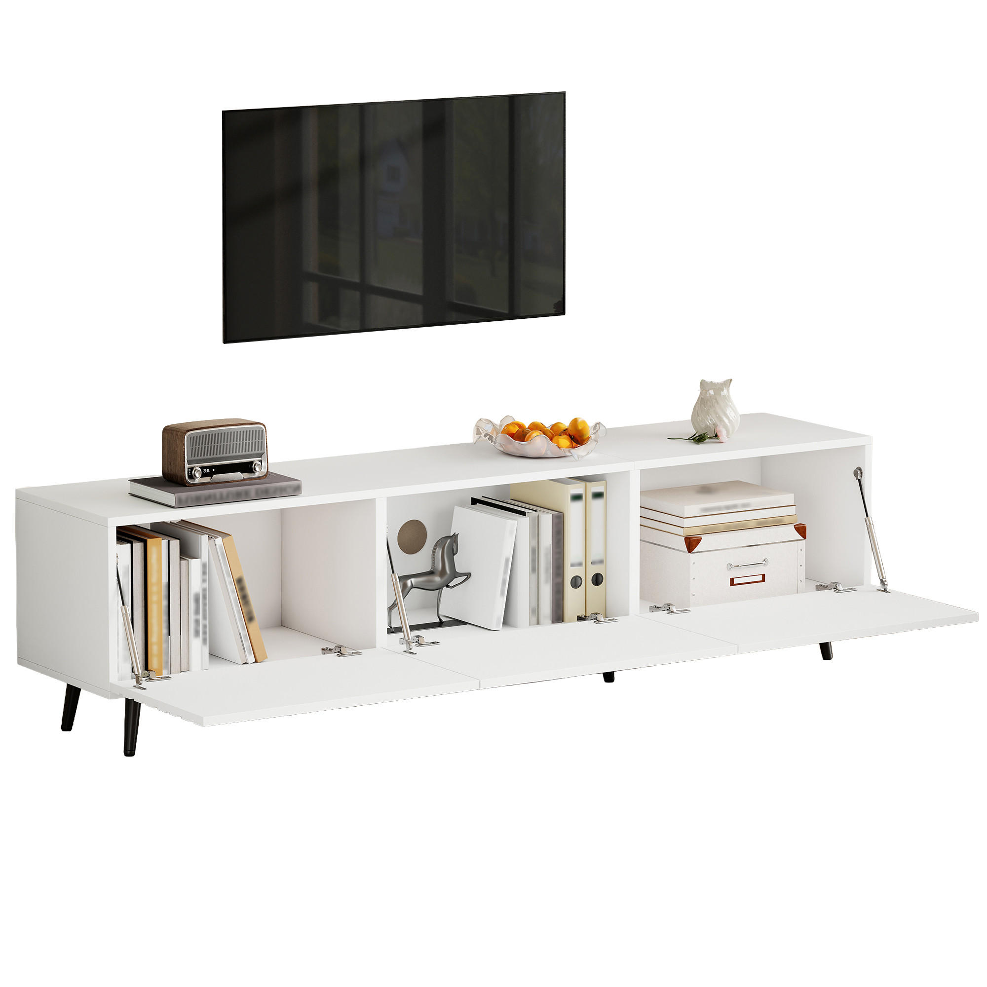 TV-LOWBOARD 180x40x48 cm Weiß MDF 3 Türen Stauraum - Weiß, Holzwerkstoff (40/48/180cm) - FLIEKS