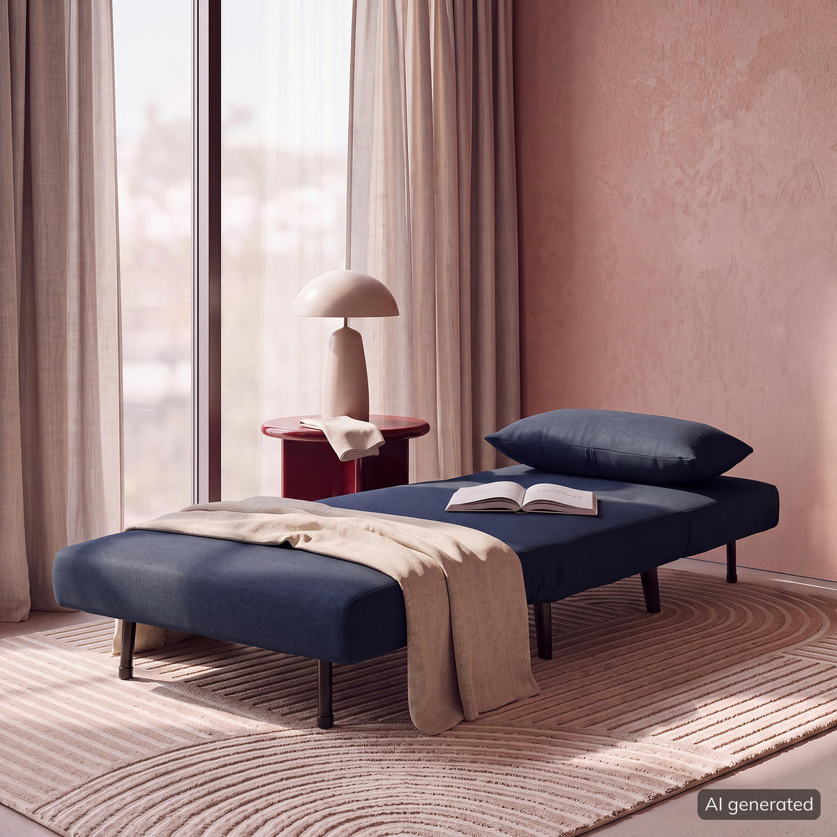 SCHLAFSESSEL - Textil / Teilmassivholz - Blau/Schwarz, Holz/Buchenholz (77/81/90cm) - home24