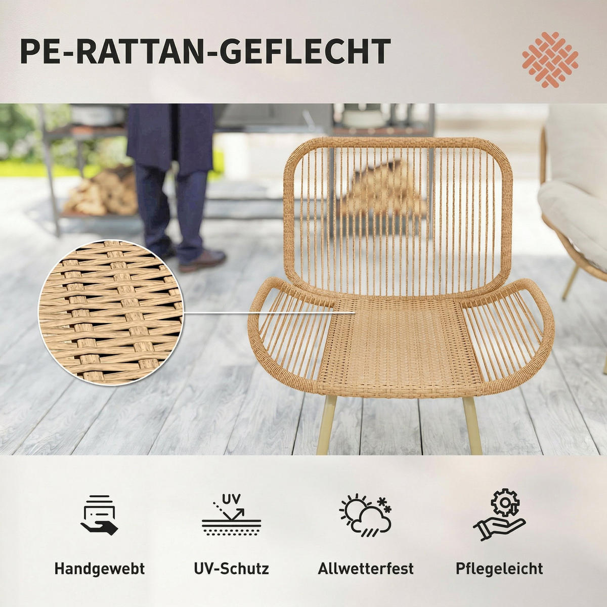 RATTAN-GARTENMÖBEL-SET 4er Set PE-Rattan Metall Beige - Beige, Textil/Metall - Outsunny