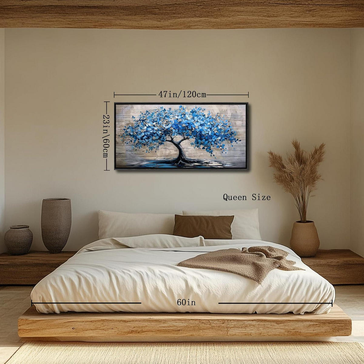 LEINWANDBILD Blühender Baum Schwarz 120 x 60 cm - Blau, Papier (60/0.5cm)
