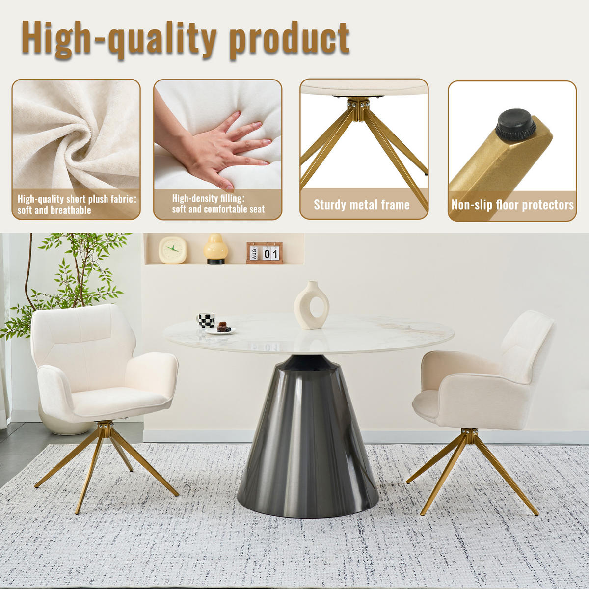 STUHL mit Samtbezug stabil Weiß 45x53.5x84 cm Metall 2er-Set - Weiß, Metall (45/84/53.5cm) - SONNENH