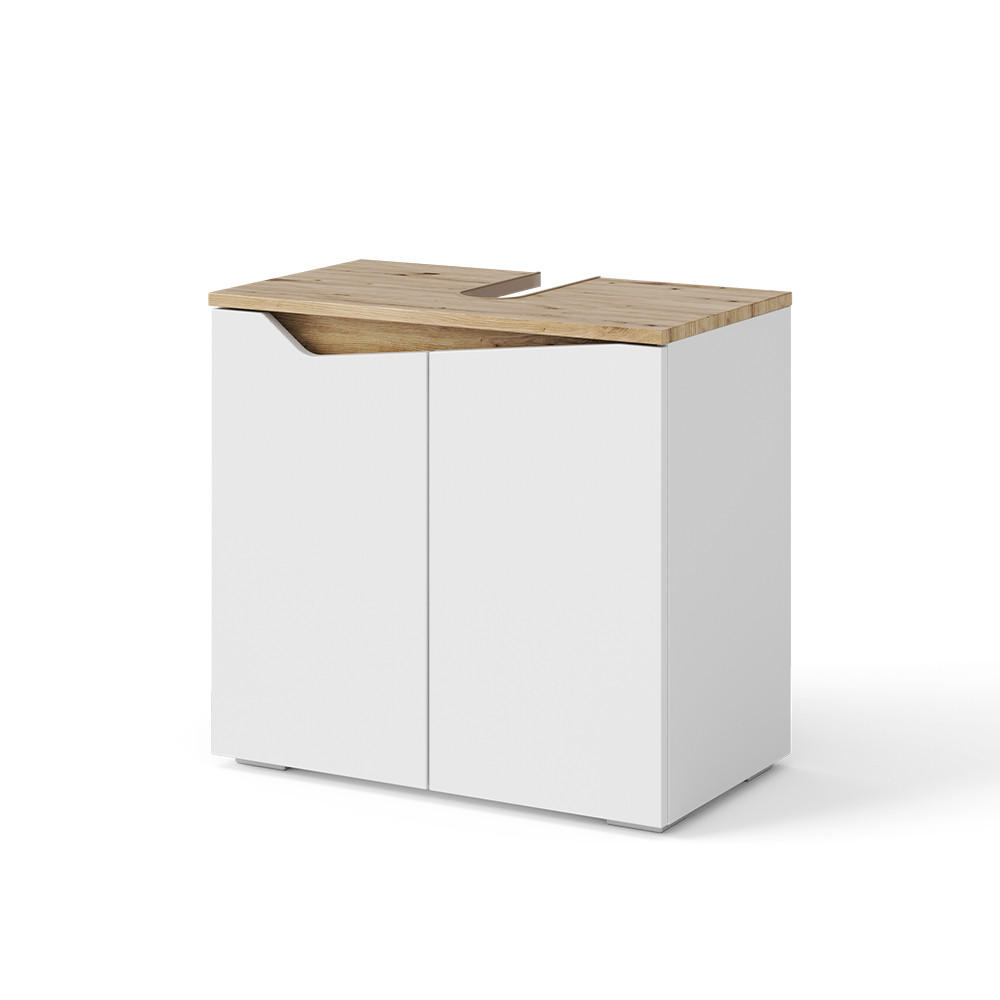 WASCHBECKENUNTERSCHRANK Marelle Weiß 60 x 57.5 cm mit 2 Türen - Weiß/Eiche Artisan, Holzwerkstoff (60/57.5/35cm) - Vicco