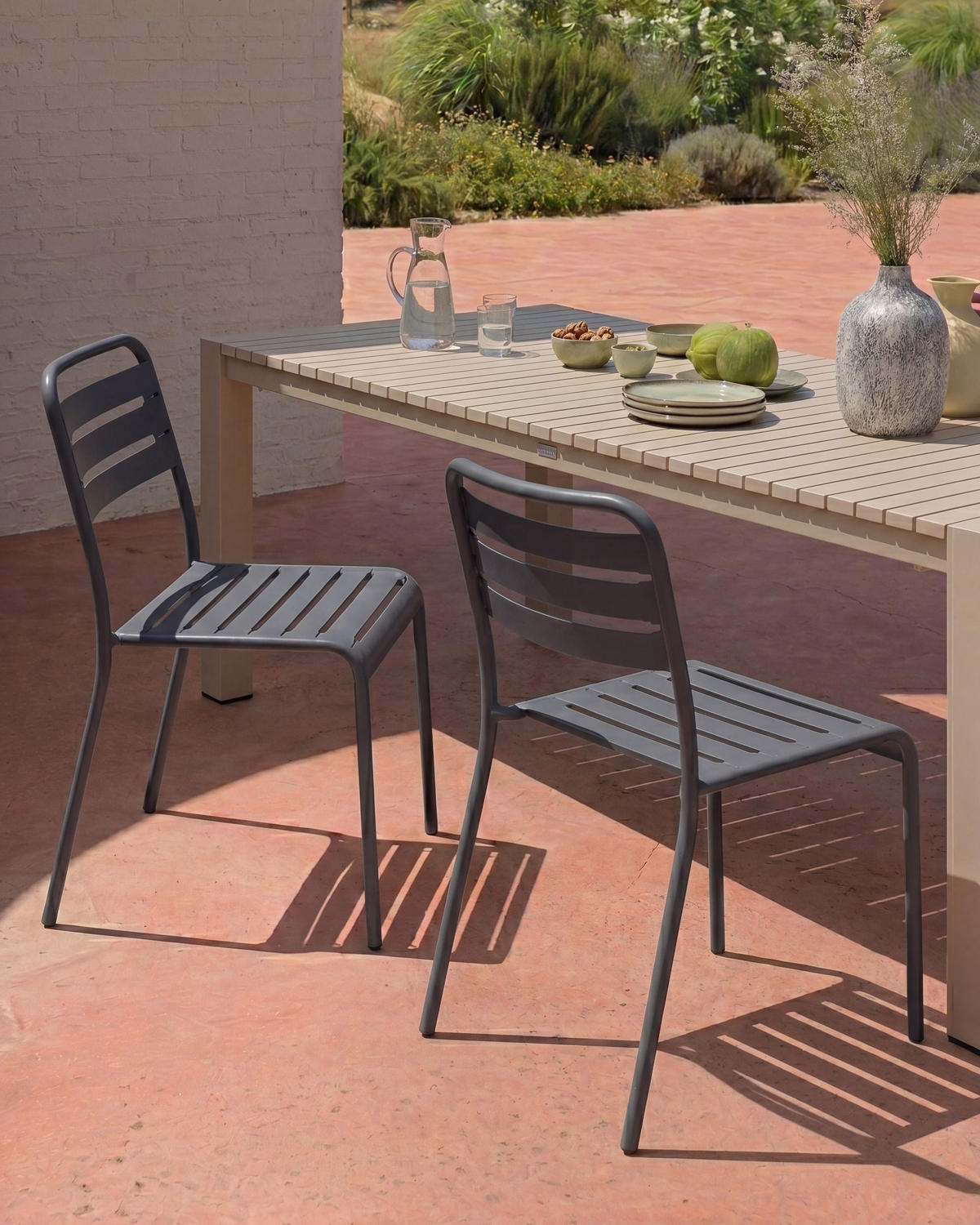 GARTENSTUHL 2er-Set Metall Dunkelgrau Lefkada - Dunkelgrau, Metall (38/80/54cm) - Beliani