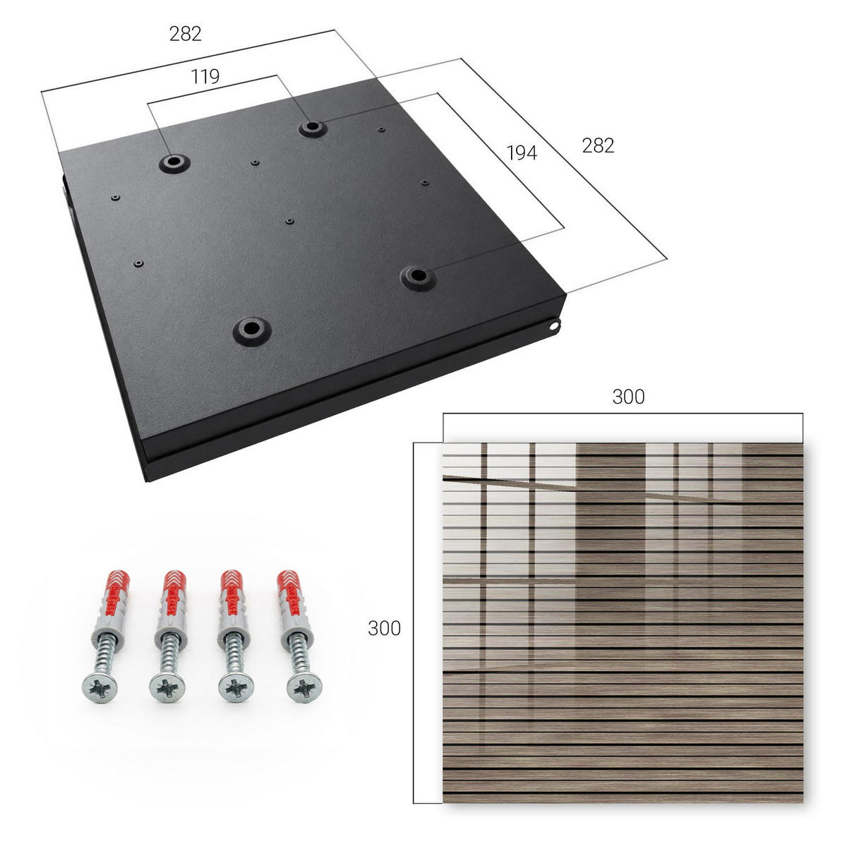 SCHLÜSSELBOX Schwarz 30x30 cm- Türöffnung nach rechts - Holzbretter - Braun, Metall (30/30/5cm) - TULUP