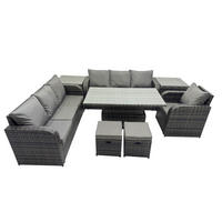 GARTENMÖBELSET mit 2 Hocker Höhenverstellbarer Esstisch 9-Sitzer Grau - Dunkelgrau/Grau, Glas/Kunststoff - Fimous