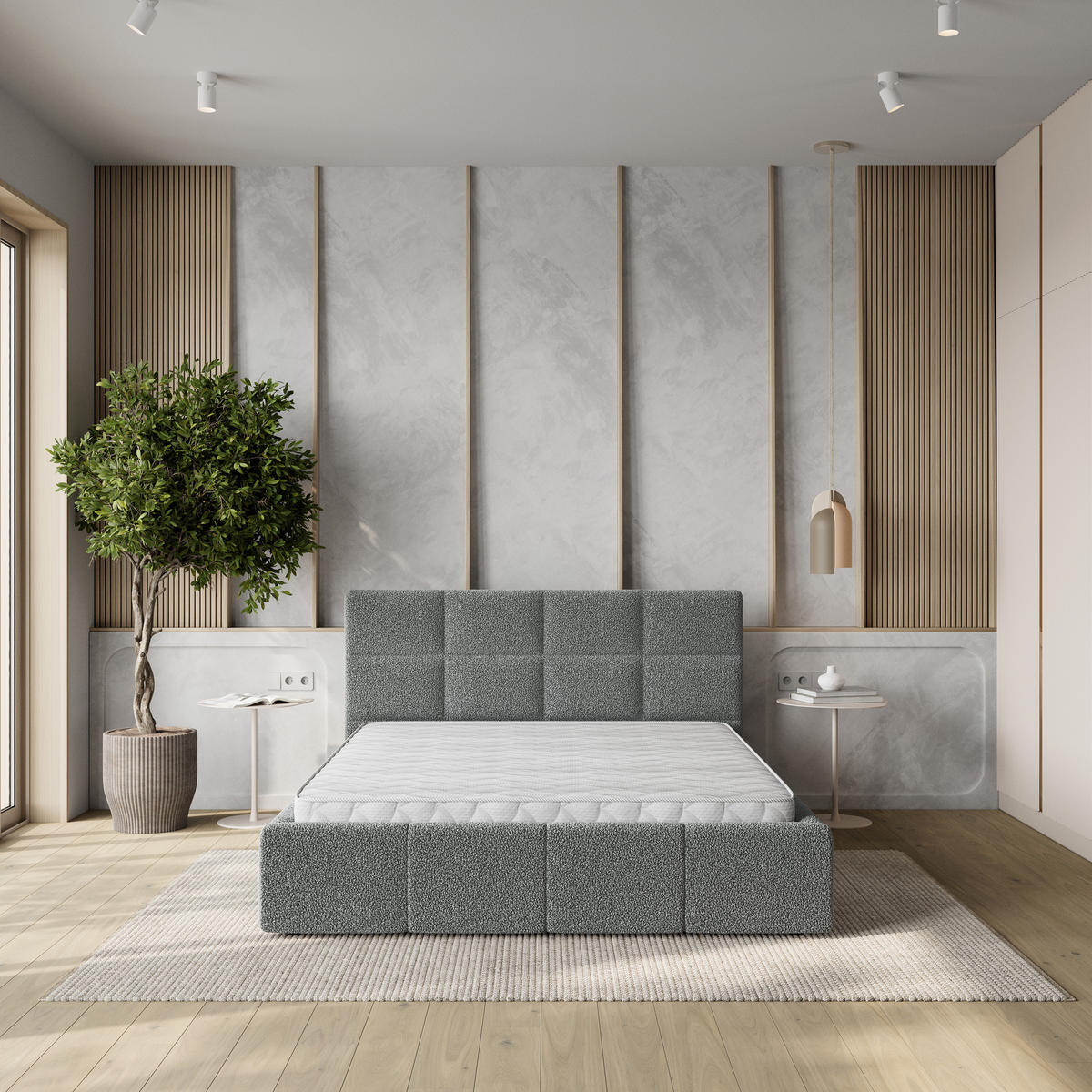 POLSTERBETT COMO 160x200 cm mit Bettkästen - Grau - Grau, Holz (160/200cm) - MASSENO