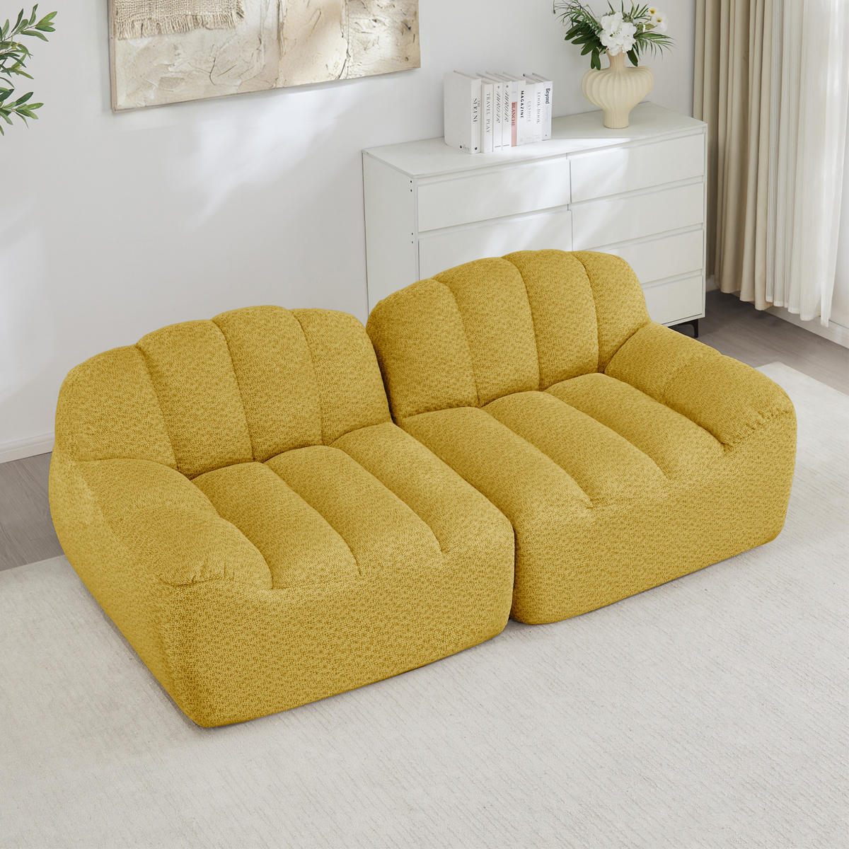 SOFA 210/104/79 cm in Gelb mit Fleece-Bezug, ohne Montage - Gelb, Textil (104/79/210cm) - Flora Grace