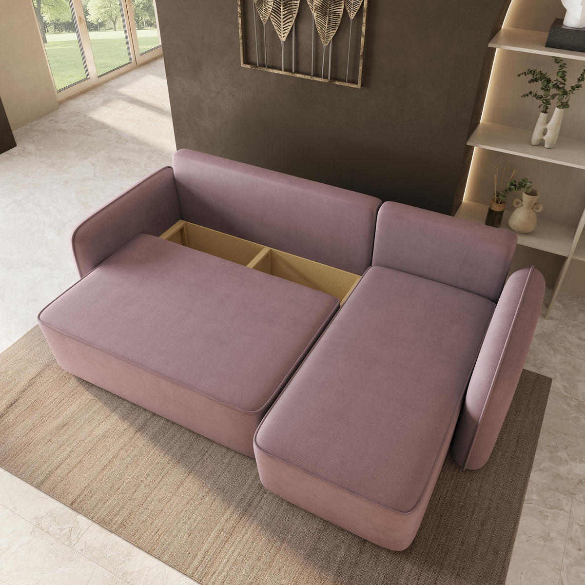 ROHOVÁ Sedačka DOLVER KRONOS 27, Pudrově růžová - šedá/světle růžová, dřevo/textil (238/156cm) - MASSENO