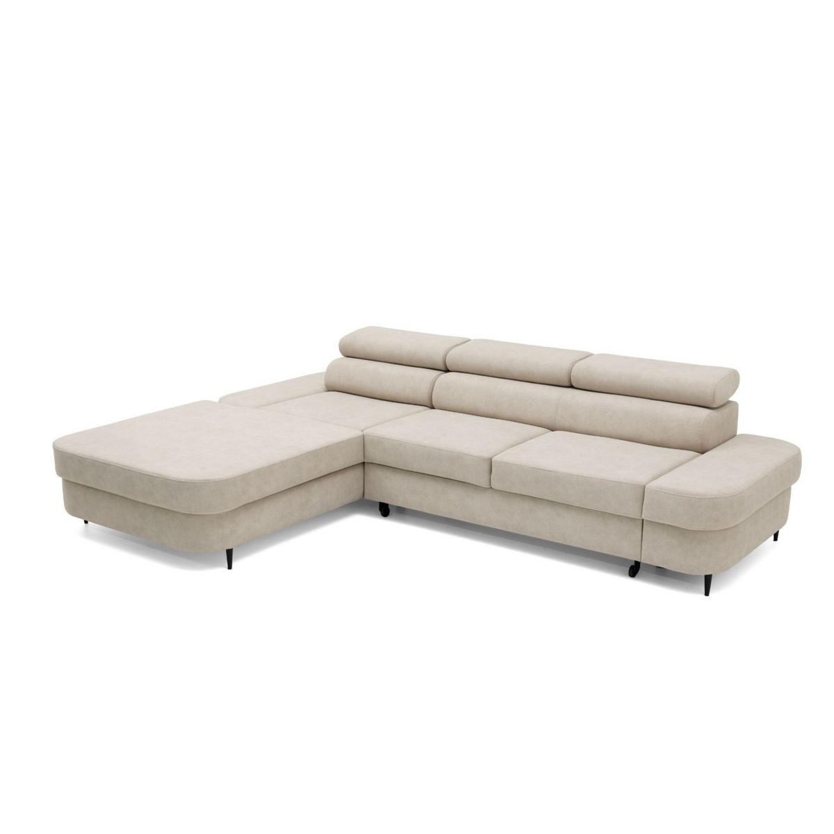 ECKSOFA JAZZ L Links mit Schlaffunktion 127x216 Velours Beige - Beige/Schwarz, Holz/Textil (285/237cm) - Muffo