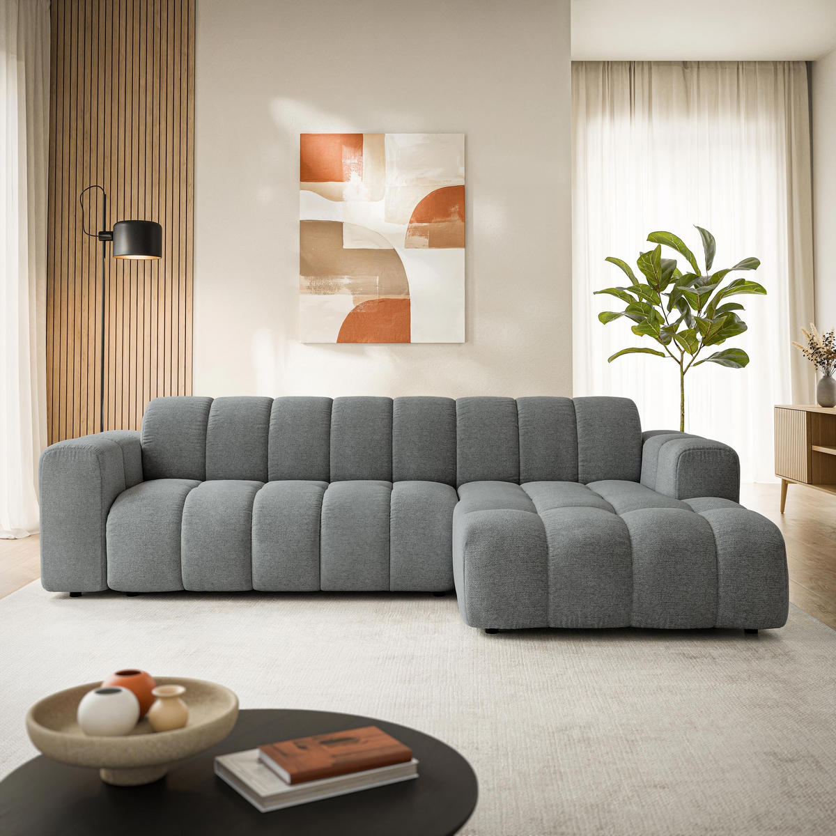 ROHOVÁ Sedačka SETIA ARAGON 93, Šedá - šedá/černá, dřevo/textil (304/165cm) - MASSENO