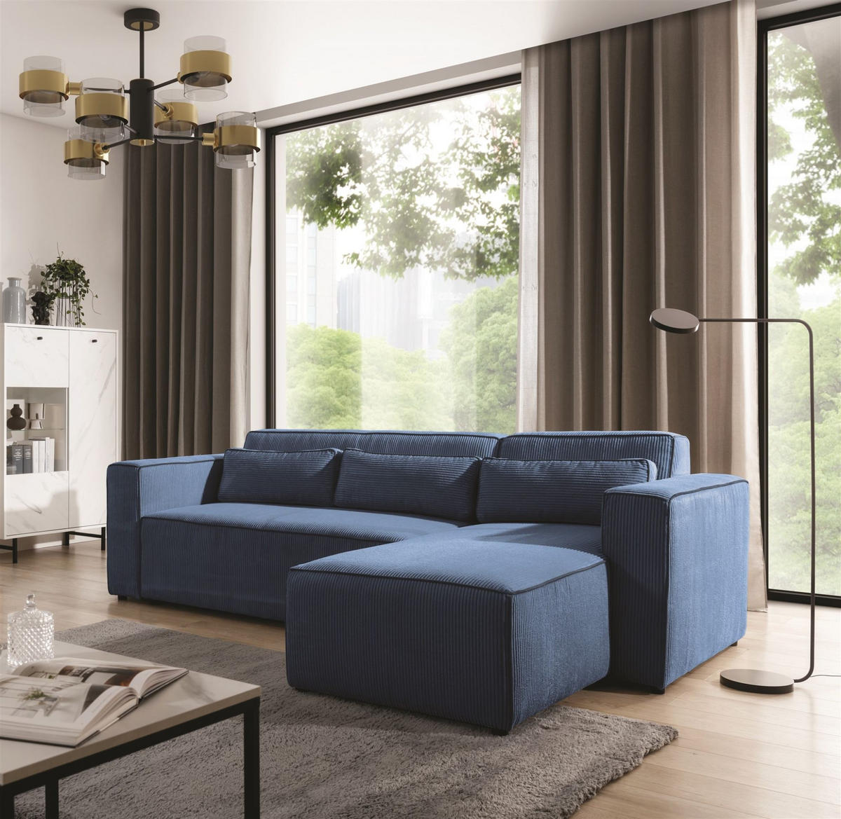 ECKSOFA Schlafsofa Waldo In Poso - Blau, Holzwerkstoff/Textil (260/173cm) - Fun Möbel