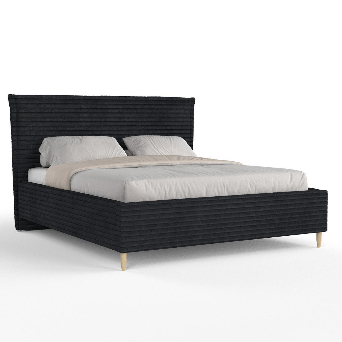 POLSTERBETT Cape Cod Schwarz 140/200 cm im Samtstoff - Schwarz/Naturfarben, Holz/Holzwerkstoff (140/200cm) - Maison de Reve