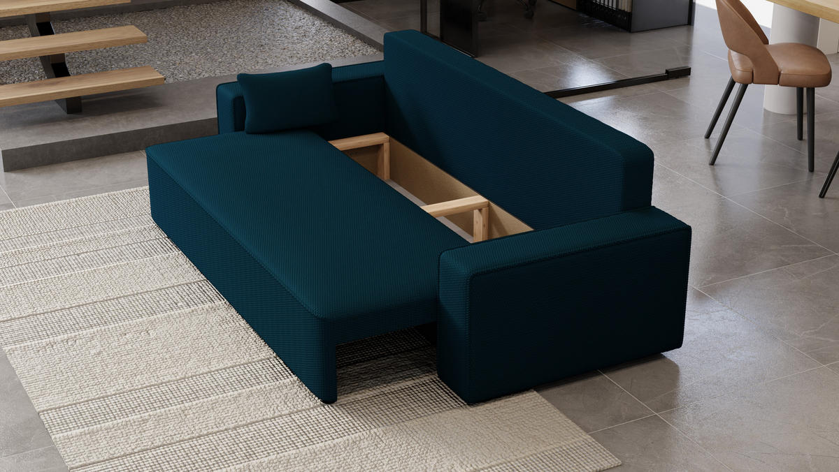 SOFA Vens mit Bettkasten und Schlaffunktion, Cordstoff - Dunkelblau, Holzwerkstoff (242/85/95cm)