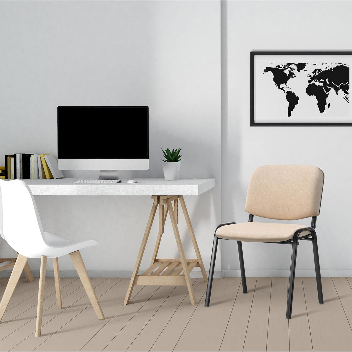 BESUCHERSTUHL Stoff creme - Creme, Textil/Metall (53/83/53cm) - CLP