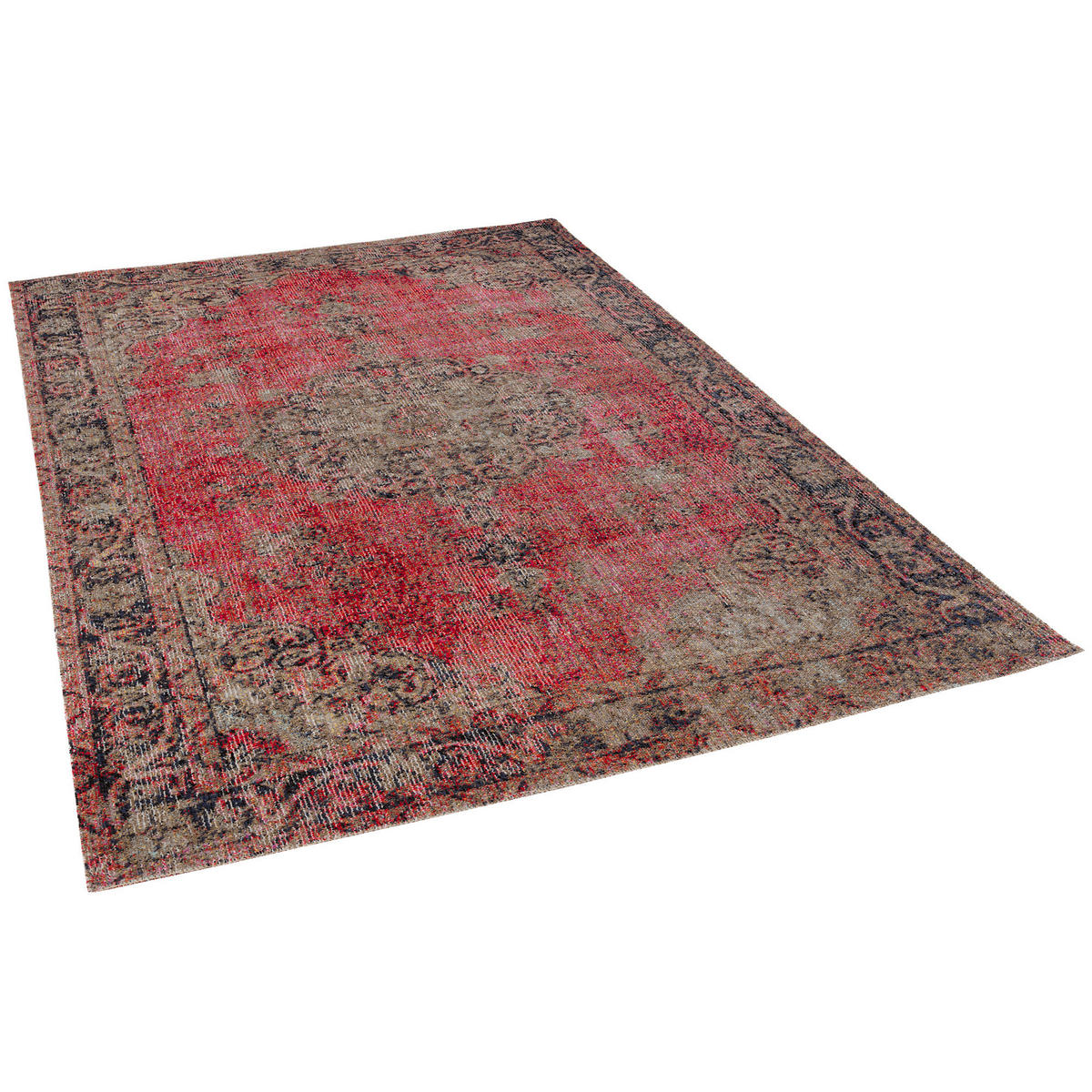 KURZFLOR DESIGNER TEPPICH MODERN VINTAGE ORIENT MUSTER - Beige/Rot, Textil (140/200cm) - Pergamon
