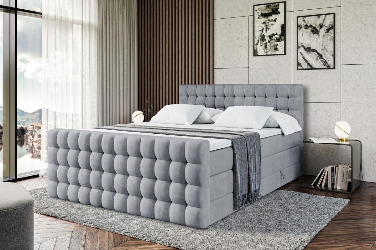 BOXSPRINGBETT VIONE-Z KING - 200 x 200 - H3/H4 - Grau - Grau, Holzwerkstoff (200/200cm) - ALTDECOR