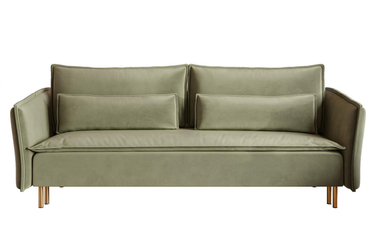 SCHLAFSOFA Ummo Salbeigrün Velours - Salbeigrün/Goldfarben, Textil/Metall (230/88/90cm) - Selsey