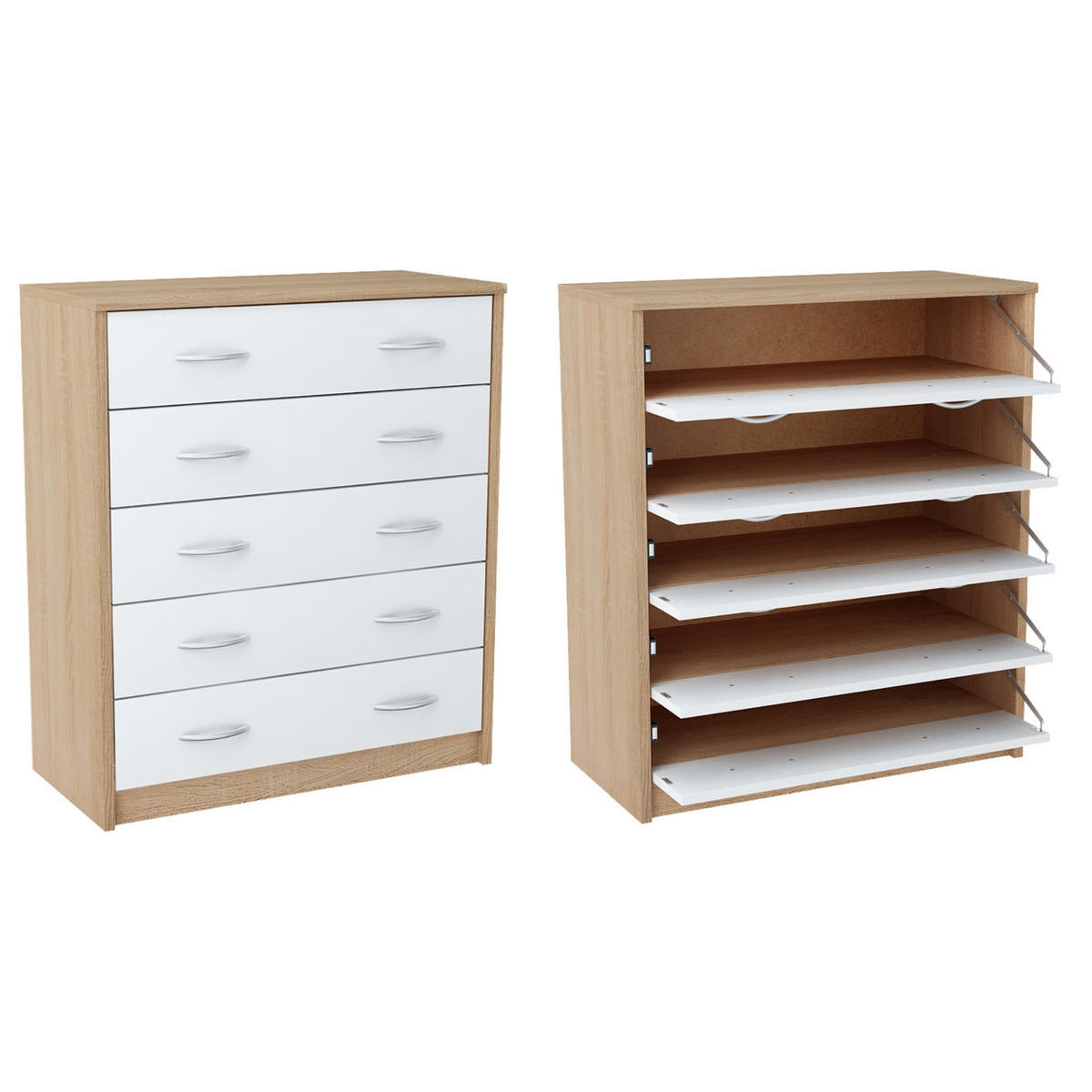 SCHUHSCHRANK mit 5 Fächern - Eichefarben/Weiß, Holzwerkstoff (74/85/35cm) - Home Collective