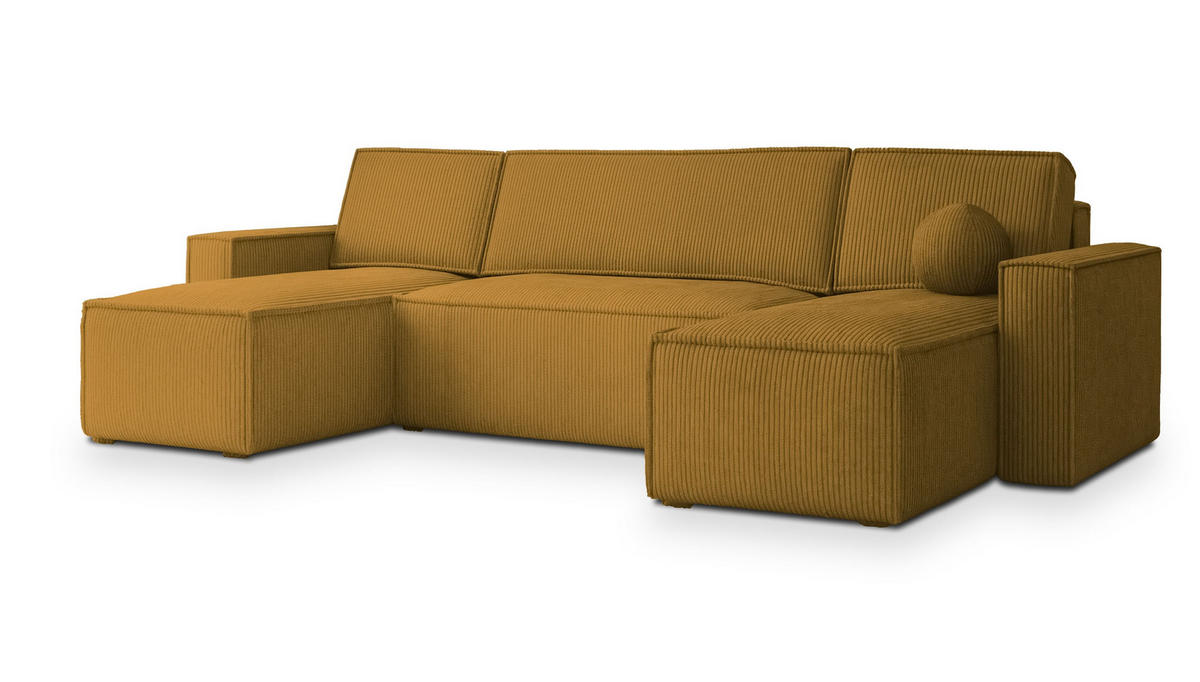 ROHOVÁ SEDAČKA PESANO žlutá - šedá/žlutá, dřevo/textil (306/140cm) - MASSENO